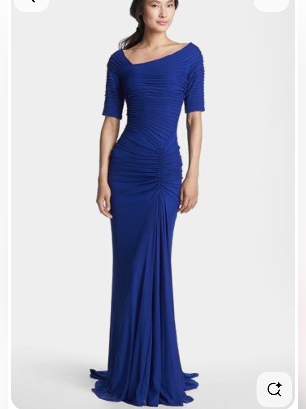 Tadashi Shoji Draped Mesh Ruched Evening Gown Royal Blue M Figure-Flattering